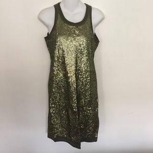 Mango Casual Sparkly Gold Green Sequins Christmas New Year Party Dress Size S
